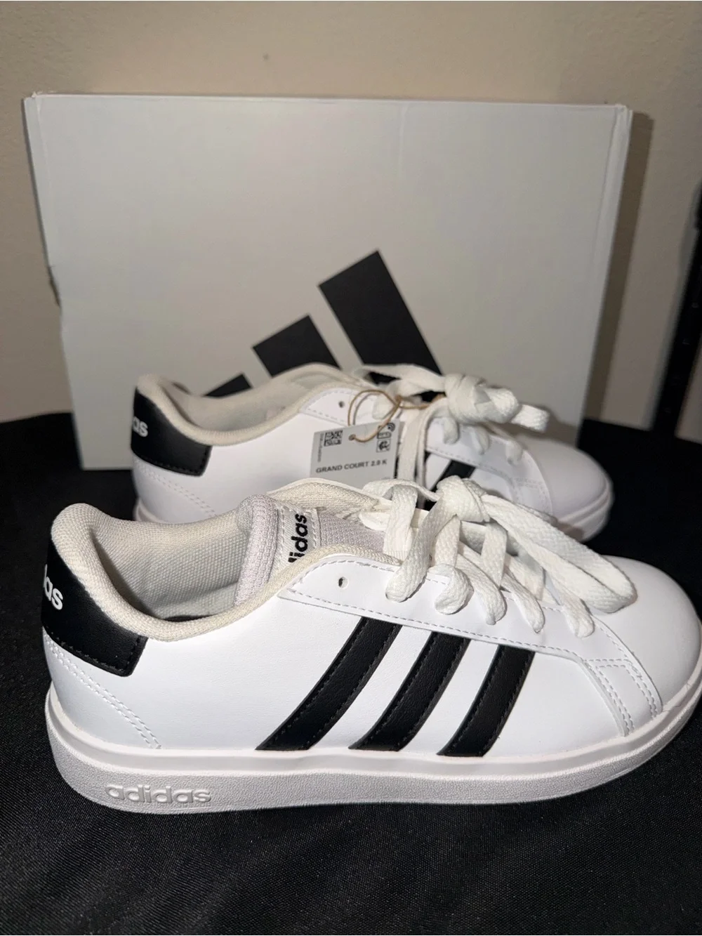 adidas White Sneakers with Black Three Stripes - Kids